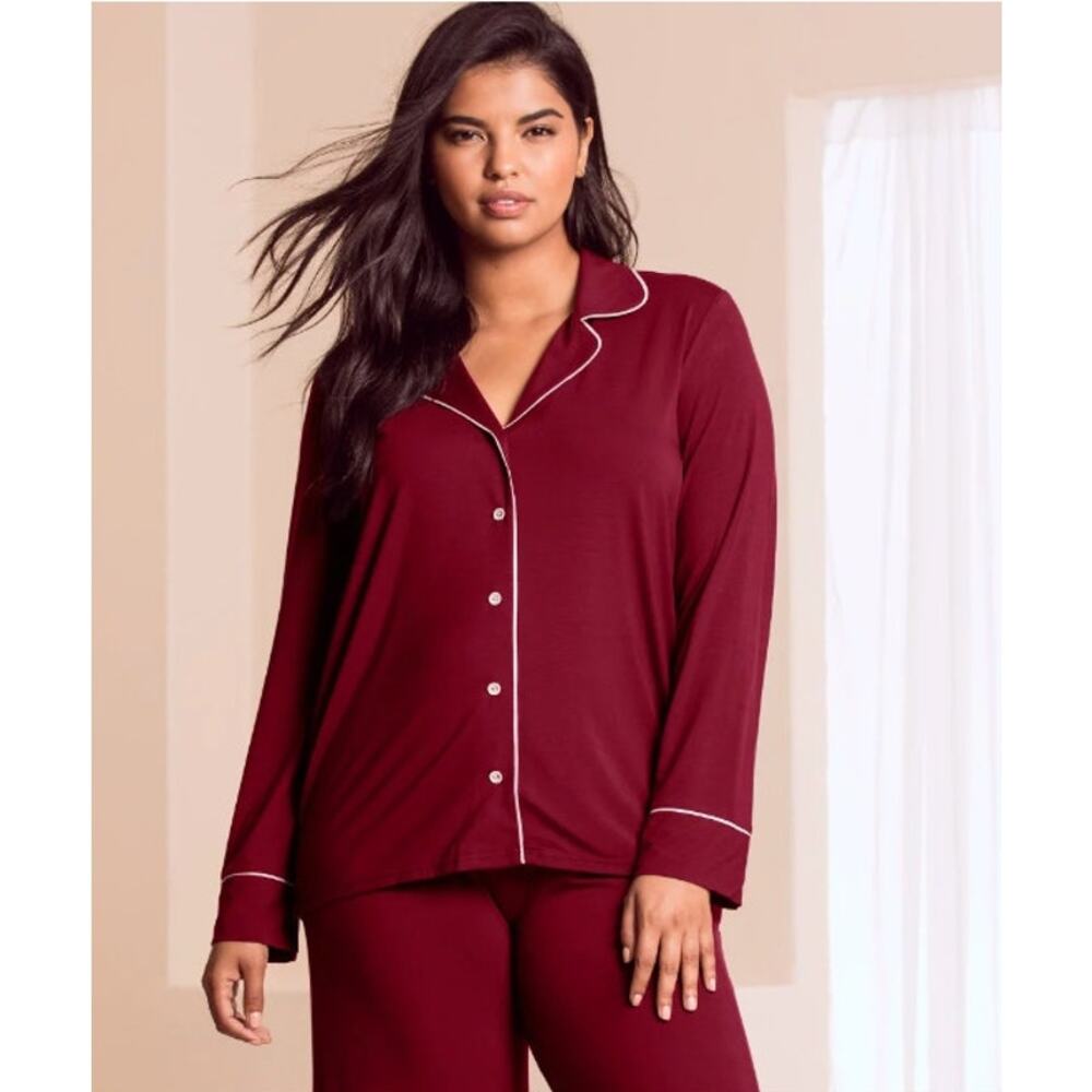Adore Me | Matylda Dark Red Ruby Buttton Down Pajama Sleep Shirt | Sz M | NWT